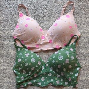 VS Pink Floral Print Wireless Push Up Bralette Set-